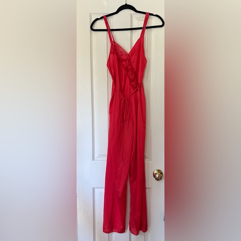 Vintage lace Red jumpsuit lingerie with Floral Detail size medium